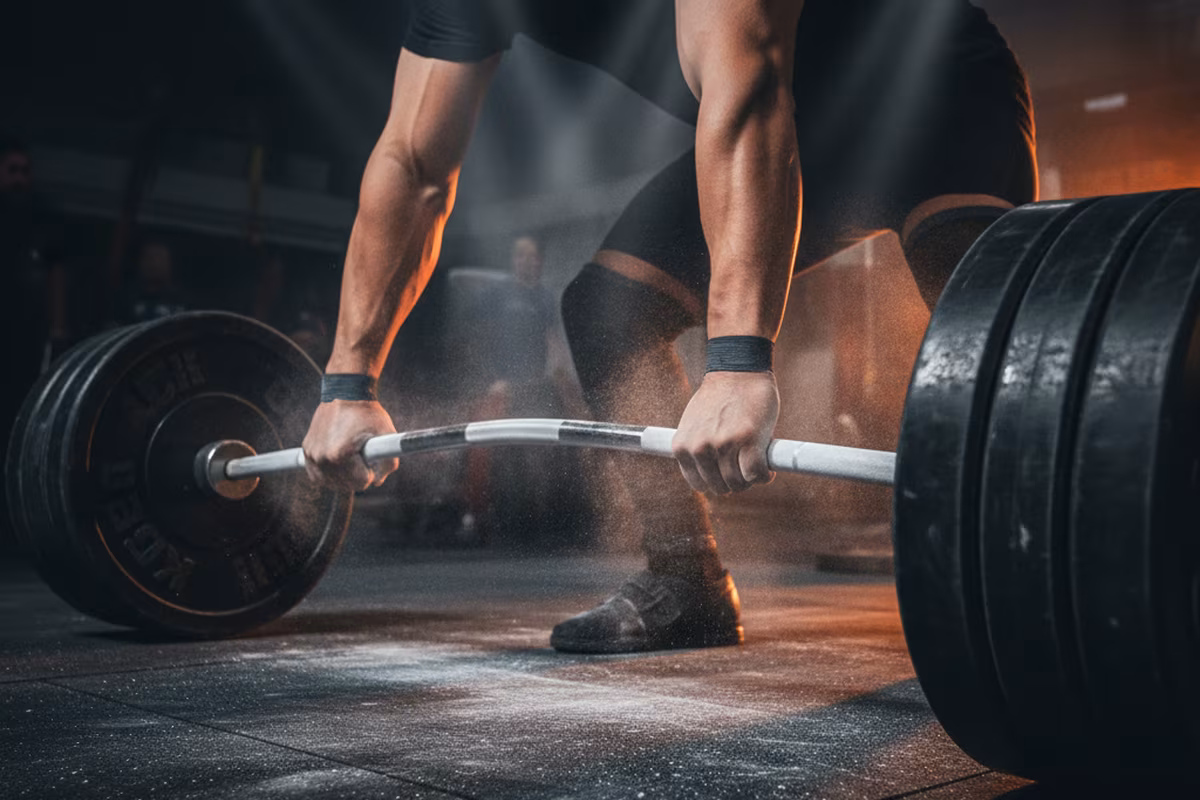 Deadlift-Hantel unter schwerer Last in der Arena